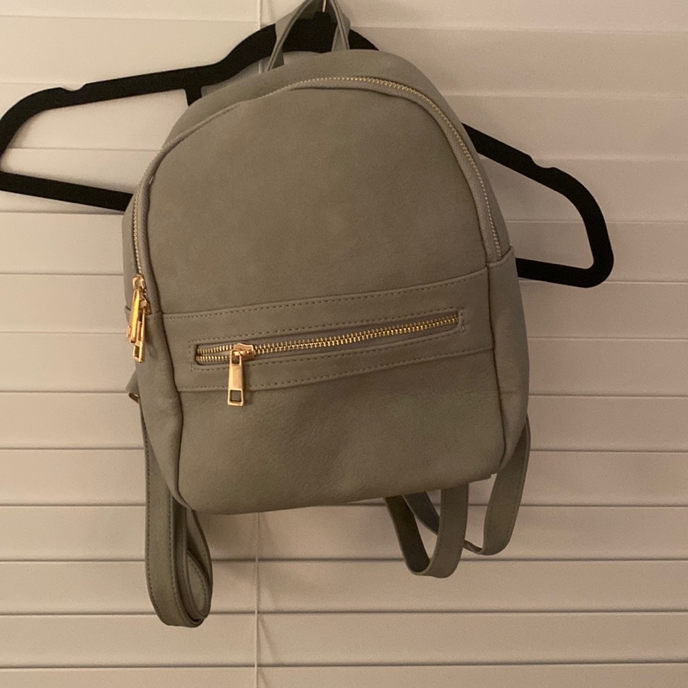 Faux light gray leather mini backpack